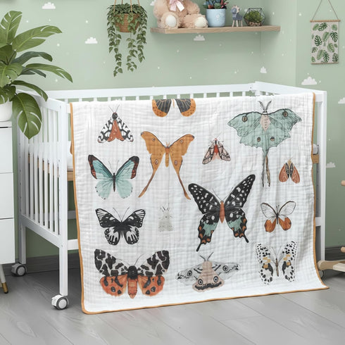 47 47 Inch Summer SmoothNovelty Butterfly Muslin Blanket x Warm Soft Cotton Muslin Swaddle Blanket, Boho Nursery
