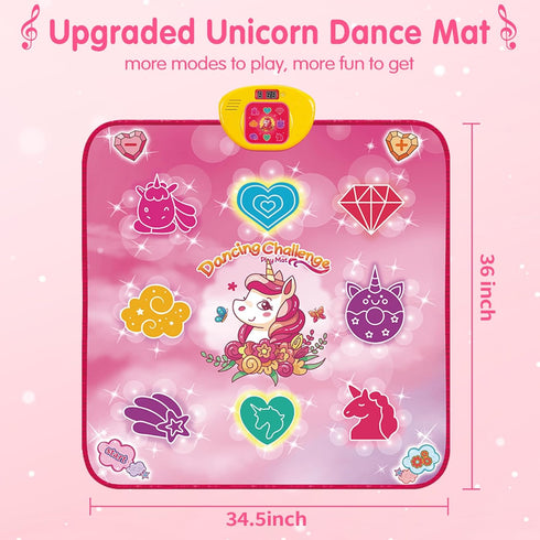 Unicorn Dance Mat for Girls 3-12 Years, LED Lights, Built-in Music, 6 Game Modes, Christmas Birthday Gift