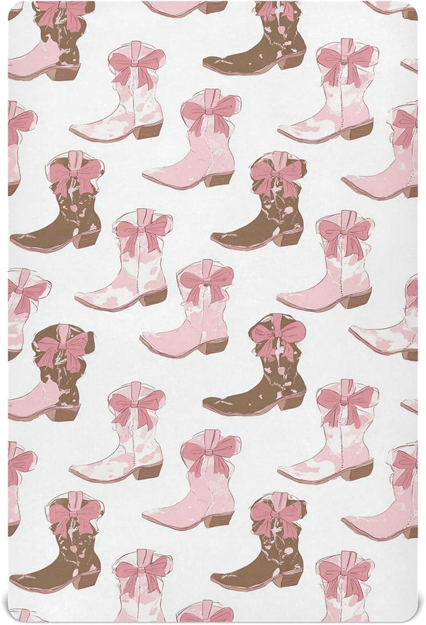 Pfrewn Crib Sheets for Boys Girls Cowgirl Boot Pink Fitted Crib Sheet