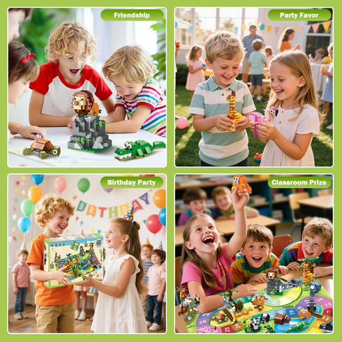 23 Set 2-in-1 2 4 6+ HOGOKIDS Animals Valentines Party Favors for Kids Building - Zoo Scene Board Game with Play Mat