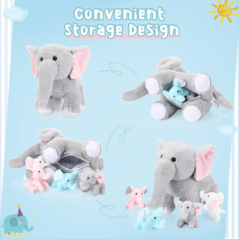 5 Mommy 4 Set Skylety Pcs Plush Elephant Stuffed Animals with Babies, Elephant with Plush Baby Soft Elephants Animals