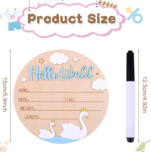 Penitue 5.9in Baby Announcement Sign, Wood Newborn Welcome Baby Name Sign with Pen Hello World Birth Announcement