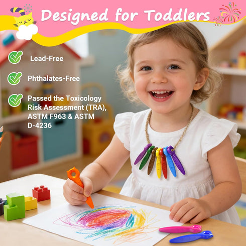 1-3, 1-3 2-4 4-8, (12 KERIFI Triangle Jumbo Crayons for Toddlers Mess Free Washable Toddler First Crayons for Kids Ages