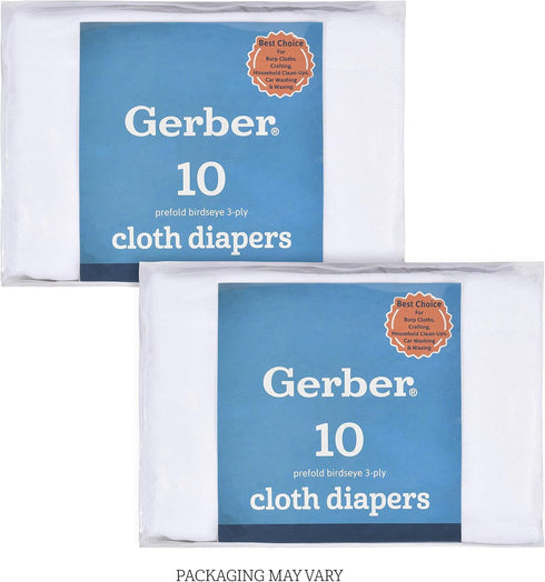 Multipack 20 Pack Gerber Unisex Baby Boys Girls Birdseye Flatfold Cloth Diapers White