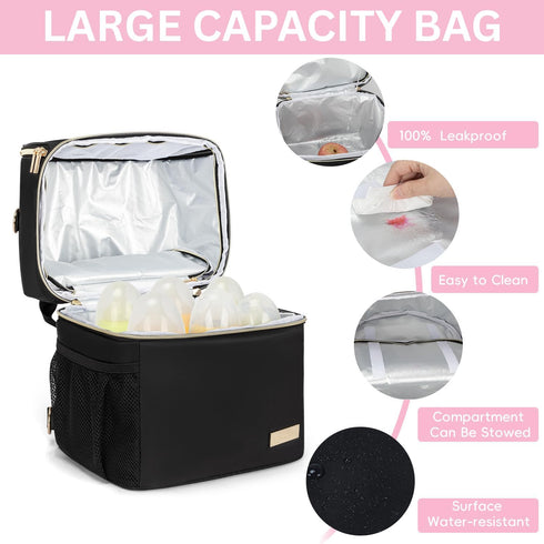 2 1 Backpack 2 Pack 6-9oz Breast Milk Cooler Travel Bag | Waterproof in Pump & Bottle Sections Insulated Baby Bottle