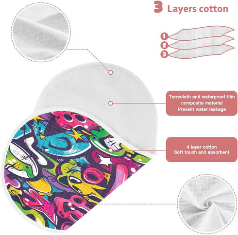 YEGAME Set 1 11 22 Inch Muslin Baby Burp Cloths of - Graffiti Super Absorbent Cotton Burping Rags Soft Baby Washcloths