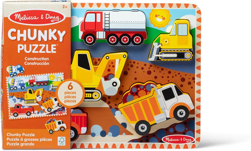 Melissa & Doug Construction Vehicles Wooden Chunky Puzzle (6 pcs) - FSC Certified