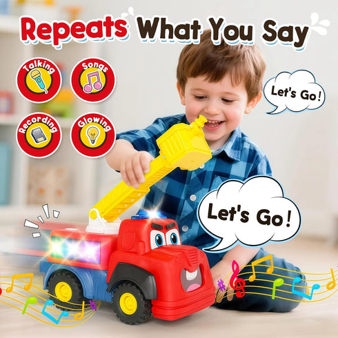 Hieoby 1-3, 2 Interactive Talking Fire Truck Toy for Toddlers Musical Toy with Realistic Sirens & Sounds & Lights