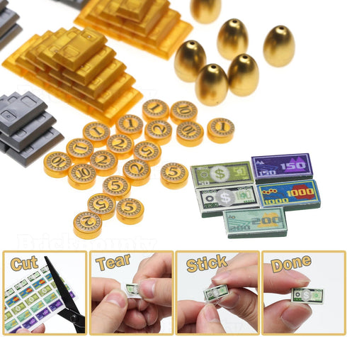 220 Pcs Pirate Treasure Money Parts Building Blocks, Expedition Wooden Boats Treasure-Maps, Cash Chests with Gold