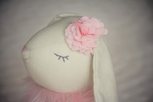 Lilly The Bunny, Beautiful Cream Cotton Linen Plush Doll with Floppy Ears, Authentic Pink Ballerina Tutu, Cuddly Fur Top