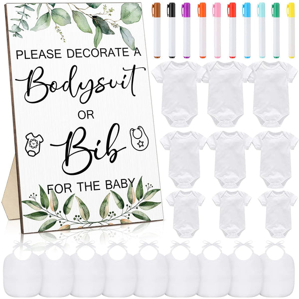 Roowest 35 Pcs Baby Shower Bibs Games Design Wooden Baby Shower Party