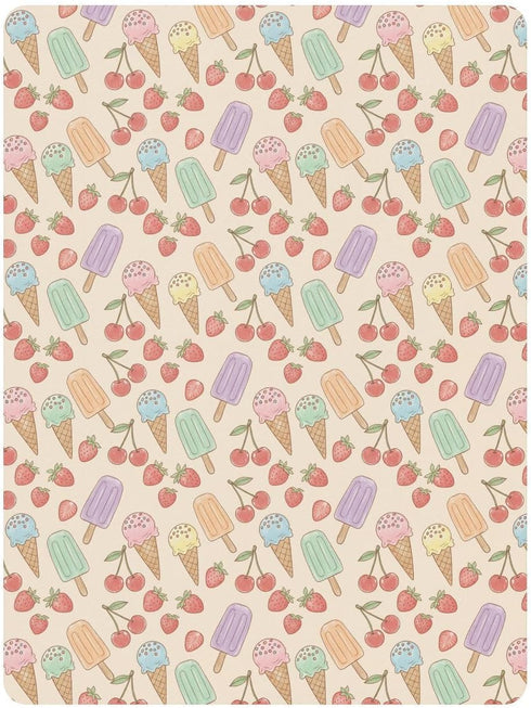 Jynexis 52x28 Ice Cream Cherries Beige Pattern Baby Crib Sheets, Cotton Fitted Crib Sheet, Soft Breathable, Fits