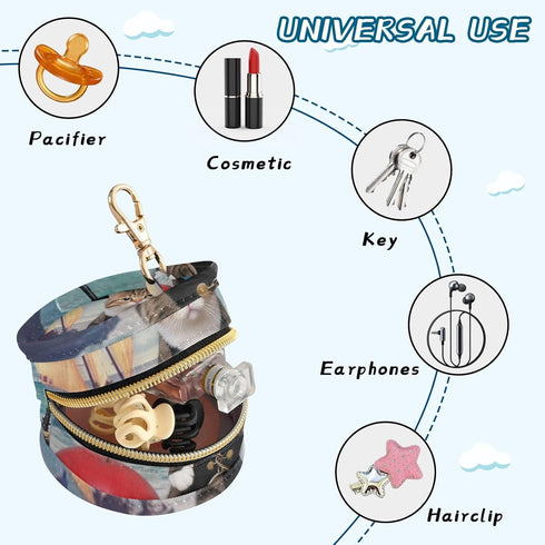 YETTASBIN Funny Cat Portable Pacifier Holder Case with Metal Hook Buckle & Zipper for Diaper Bag and Stroller