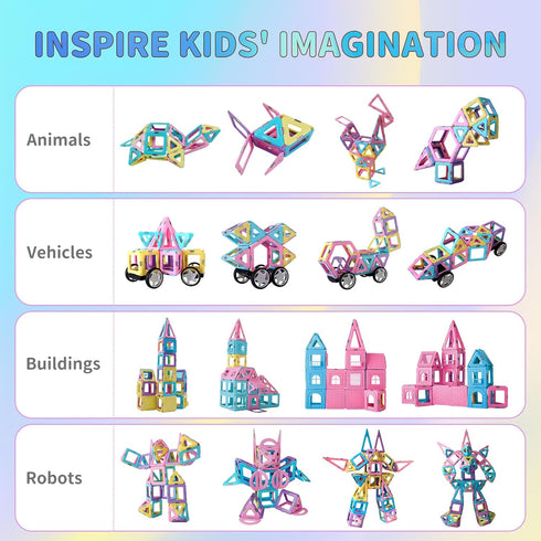 Magnetic Tiles Building Blocks Toys for Kids, 136 Pieces 3D Creative Set