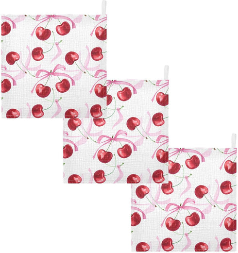 Msyxl 3 Pack 12x12in Watercolor Cherry Pattern Baby Washcloths Soft Face Towel Absorbent Bath Wash Cloths for Newborn