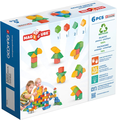 GEOMAG Magnetic Toys | Magnets for Kids | 6 Pieces | Magicube Shapes Starter Set | Early Learning STEM Educational Building Blocks | Recycled Plastic | Ages 1 - 5