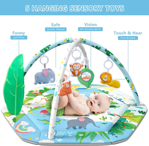 ZFDEBY 8-in-1 Tummy 0-3-6-9-12 Baby Gym Play Mat, Time Mat & Activity Gym Mat Ball Pit with Detachable Toys, Washable