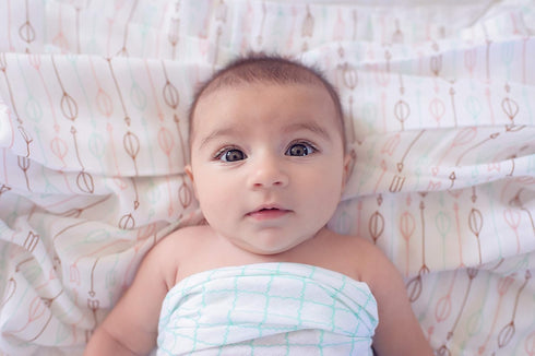 Muslin Baby Swaddle Blankets, Mint Blue and White Collection, Large (3 Pack)