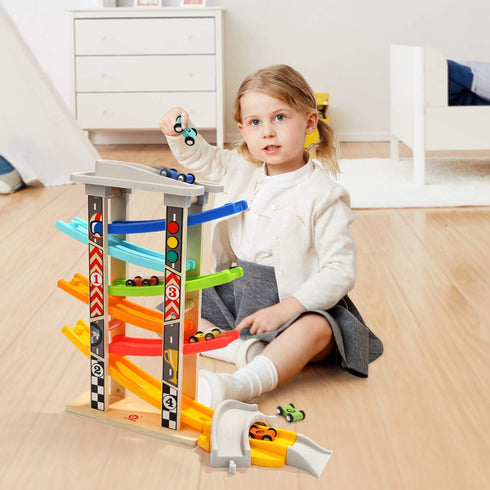 1-4 2 6 TOP BRIGHT Wooden Car Ramp Race Track Toy for Toddlers Years, Montessori Educational Learning Toy for Year Old