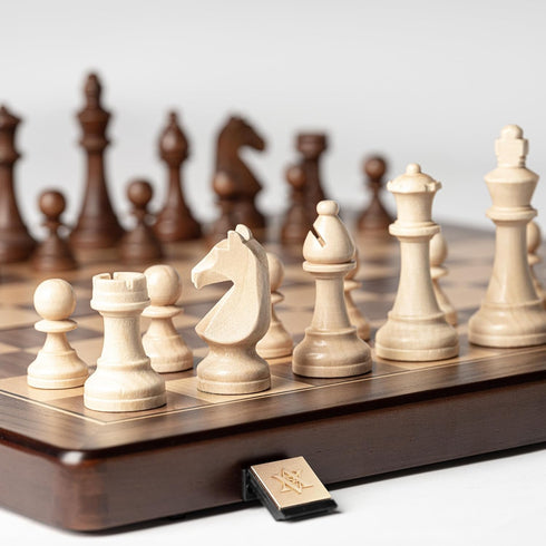 15" Set, 3" 2 Set A&A Magnetic Wooden Chess Handmade King Height Staunton Chess Pieces with Extra Queens, Folding