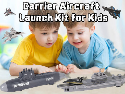 Set 5+ Crelloci Aircraft Carrier Military Naval Ship Toy Play with Small Scale Model Planes Fighter Jets, Battleship