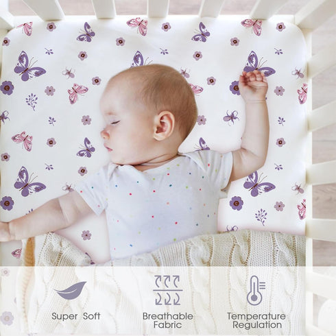 4 Pack, 52"x28"x8", Little Grape Land Crib Sheets Microfiber Fitted Crib Sheet for Standard Crib Mattress Soft