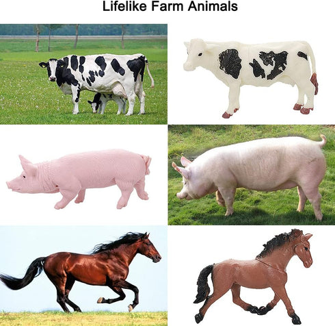 Realistic Farm Animal Figures Toys, 44 Pcs Plastic Playset with Mini Farm Animal Cake Toppers for Kids