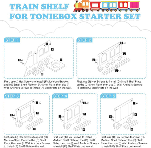 1/2 30~40 for Tonies Box Tonies Figures Organizer Storage Shelf Wall Mounted, Colorful Little Five-Train Magnetic