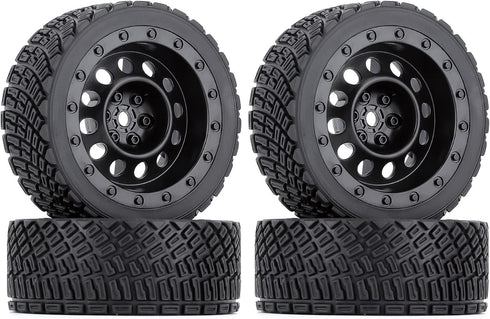 4PCS 65mm RC Rally Car Rubber Tires and Plastic Vintage Wheel Rims for 1/10 RC On-Road Rally Racing Car (Black)