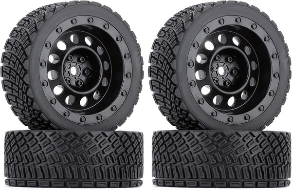 4PCS 65mm RC Rally Car Rubber Tires and Plastic Vintage Wheel Rims for 1/10 RC On-Road Rally Racing Car (Black)