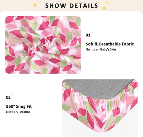 miaozhen 1 Pack 52x28 Cotton Baby Crib Sheets Soft Comfy Henri Style Leaf Petal Colorful Toddler Mattress Sheet