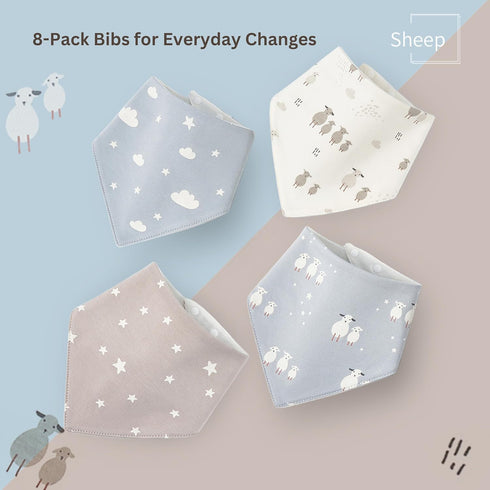 wefigs 3-Layer 8/10-Pack 24-Months Baby Drool Bibs, Waterproof and Soft Cotton Bibs for Drooling and Teething