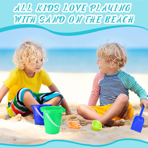 24 Pcs 7.5 Inch Beach Buckets and Shovels, Large Plastic Sand Pails for Boys and Girls Beach Toys Summer Party Favors
