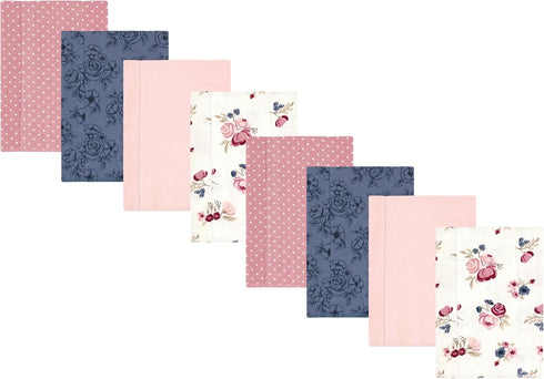 Hudson Baby Cotton Poly Flannel Burp Cloths Multipack, Dusty Rose Floral 8-Pack,