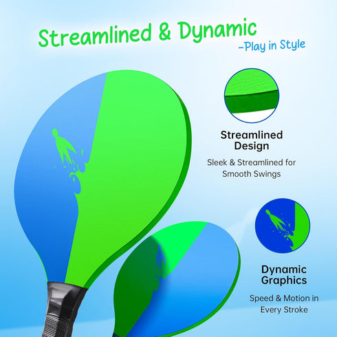 Set, U&C Planet Beach Paddle Ball Badminton Rackets, Family Game for Kids and Adults, Indoor Outdoor Game Backyard Park