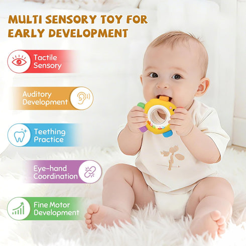 CAHILON 3 Baby Teething Toy for Babies Over Months, BPA-Free Silicone Teether, Teething Relief & Fun Play with Rattle
