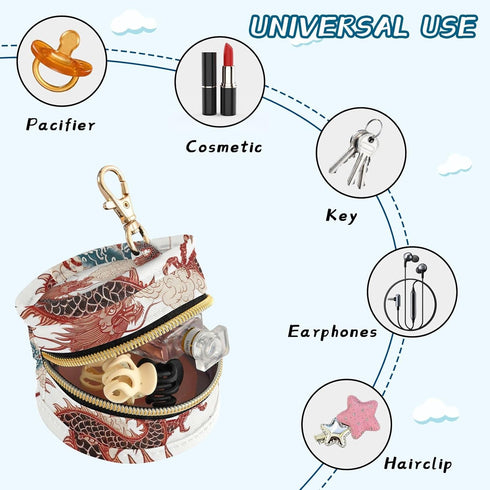 YETTASBIN Chinese Dragon Portable Pacifier Holder Case with Metal Hook Buckle & Zipper for Diaper Bag and Stroller