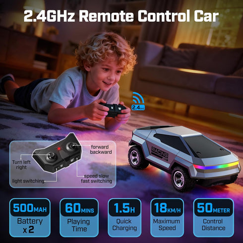 1/24 2.4GHz 2 18KM/H 3 4 5 6 7 8-12 WayEee Remote Control Car Cyber RC Truck, RC Cars for Kids with Colorful Lights