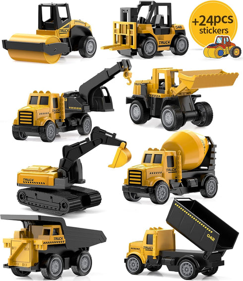 Mini Construction Toys for Kids, Die Cast Construction Truck Vehihcles with Stickers