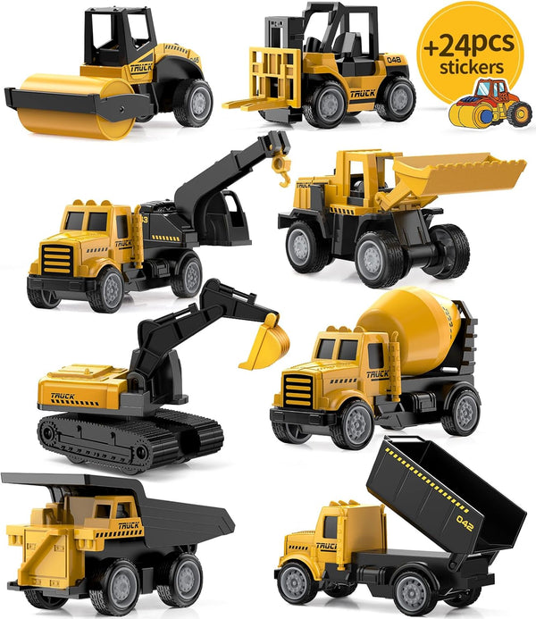 Mini Construction Toys for Kids, Die Cast Construction Truck Vehihcles with Stickers