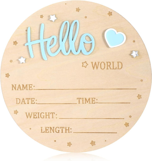 Tweruna Wooden Welcome Baby Sign, 5.9 Inch Hello World Newborn Sign with 3D