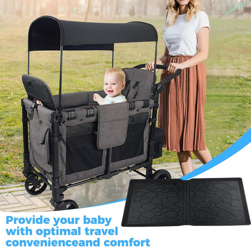 W2 30x16 inch All Weather Mat for Series, Foldable Silicone Stroller Wagon Floor Insert Pad with Two Hooks