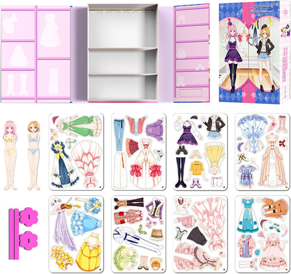 Magnetic Dress Up Paper Doll Pretend Play Game Toys, Dollhouse Magnet People Clothes Puzzles for 3+ Year Olds