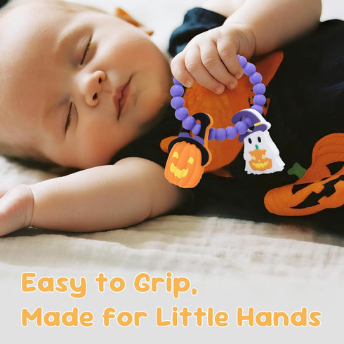 CulinaCraft 3-12 Halloween Baby Teething Toys, Pumpkin & Ghost Silicone Teether for Months, Textured Sensory Chewing