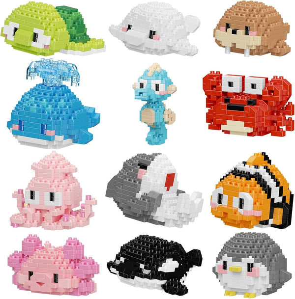 HJPLPXH Small Toy Gift,Party Favors for Kids,12 Boxes Marine Animals Micro Mini Building