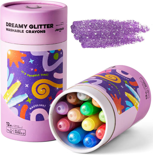 Jar Melo Glitter Crayons for Toddlers 1-3, Non-Toxic Washable Crayons for Kids,