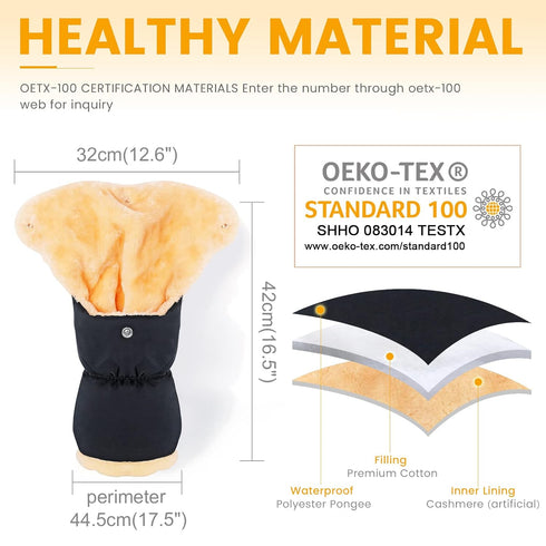 Orzbow Faux Sheepskin Gloves for Stroller, Waterproof Winter Anti-Freeze Mittens, Extra Thick HandMuff