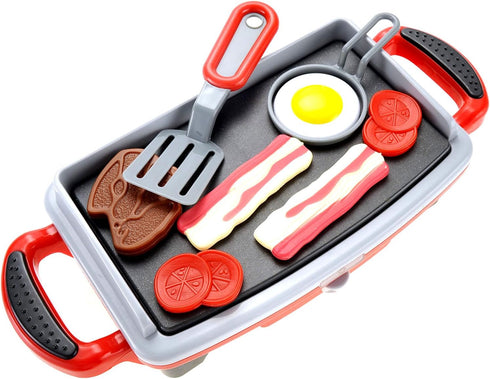 Playset 4-8, Set PowerTRC Breakfast Kids Toy Grill for Ages Cooking Toys Play Grill for Kids, Pretend BBQ Grill