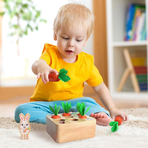 SKYFIELD Carrot Harvest Game Wooden Toy for Baby Boys and Girls 1-3, Educational Shape Sorting Matching Puzzle Gift Toy