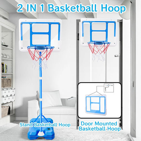 Kids Basketball Hoop Adjustable Height 3.5FT-6.2FT, Mini Indoor/Outdoor Game Gift for Boys & Girls (Blue)